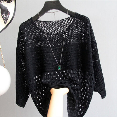 

Starmoon Women Hollowing Out Leisure O-Neck Tops Knitting Half Sleeve T-Shirt Blouse