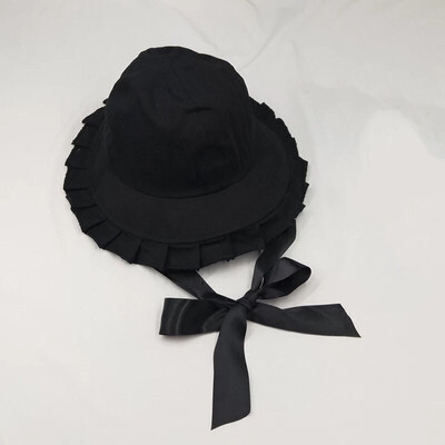 

Lin Small House with black pleated ribbon tied with sun-shielded hat sweet summer student fisherman hat basin tide