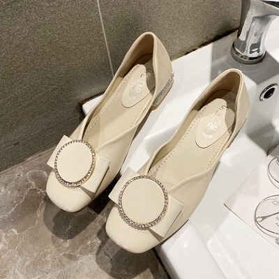 

Single shoe girl summer flat sole gentle shoe network celebrity full of ladle shoes fairy wind square head thick heel bean shoes