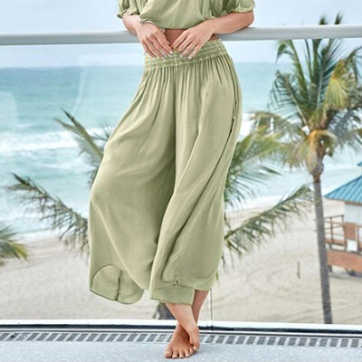 

Tailored Fashion Womens Casual Sexy Wide Leg Loose Pants Solid High Waist Elastic Pants