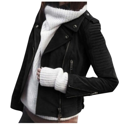 

Toponeto Women Vintage Leather Zipper Short Simple Motorcycle Slim Coat Retro Jacket
