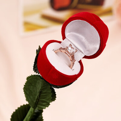 

High-grade Stylish Flocking Innovation Red Rose Ring Box Personality With Leaf Ring Jewelry Box
