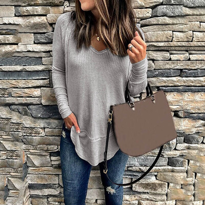 

Tailored Womens Pure Color Stitching Of Fashion V-Neck And Long Sleeve Blouses