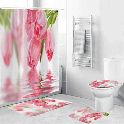 

〖Follure〗4PCS Non Slip Toilet Polyester Cover Mat Set Bathroom Shower Curtain