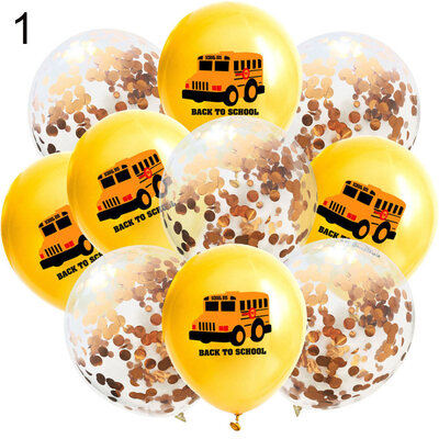 

10Pcs 12inch Glitter Confetti School Bus Pattern Latex Balloon Party Decoration