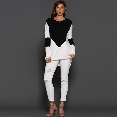 

〖Follure〗Womens Fashion Long Sleeve Colorblock Hollow Knitted Sweater Wrap Pullover
