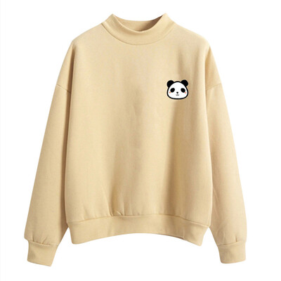 

Toponeto Women O-Neck Solid Color Panda Pattern Long Sleeve Plus Velvet Sweatshirt