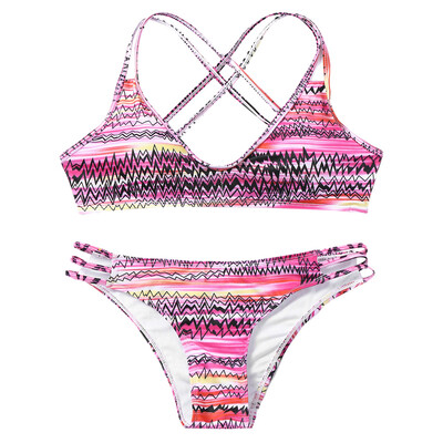 

Criss Cross Print Low Waisted Bikini Set