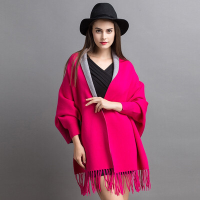 

Womens autumnwinter 2018 new dress double cape shawl loose mid-length cardigan jacket womens sweater
