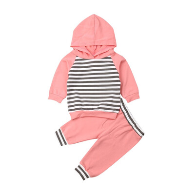 

2PCS Baby Infant Boy Girls Stripe Hooded Top Pants Kids Clothes Outfit Tracksuit