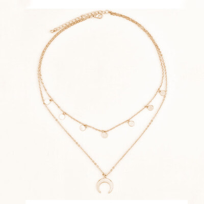 

Sale 1PC New Arrival Golden Adjustable Moon Coin Chocker Boho Chain Unique Multilayer Choker Necklace Gifts