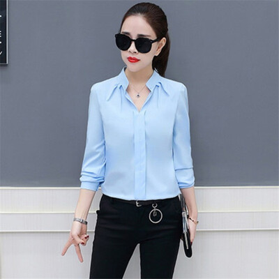 

2019 Summer Women Chiffon Blouse Shirts Ladies White Elegant Sexy V-neck Blouse Long Sleeve Shirt Female Office Shirt