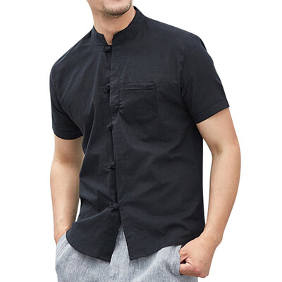 

Toponeto Mens Vintage Baggy Cotton Linen Solid Short Sleeve Retro T Shirts Tops Blouse