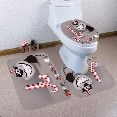 

〖Follure〗3PCS Christmas Bathroom Non-Slip Pedestal Rug Lid Toilet Cover Bath Mat Set