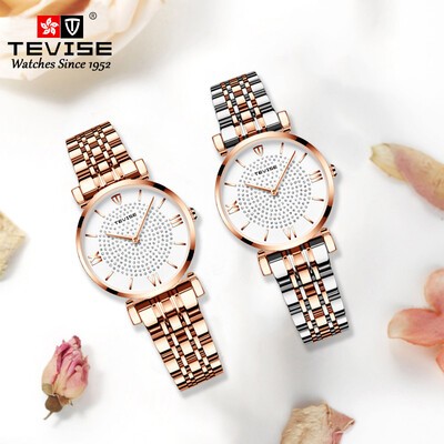 

TEVISE trembles the same net red watch babys breath star watch female studded stainless steel strap ladies watch