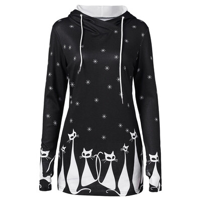 Halloween Cat Star Print Hoodie