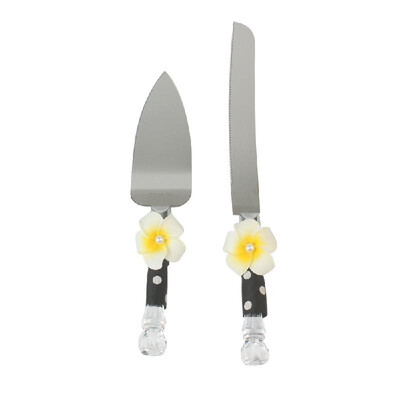 

Stainless Steel Wedding Cake Knife & Server Set Crystal Handle Cake Cutter with Artificial Flower for Wedding Anniversary Birthday