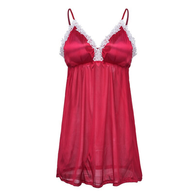 

Toponeto New Women V-Neck Lace Lingerie Silk Satin Sleepwear Nightdress Underwear Thong