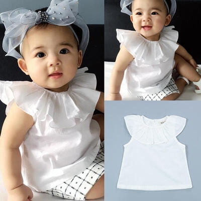 

Fashion Infant Toddler Casual Shirt Crew Neck Ruffle Tops Kids Baby Girls Blouse