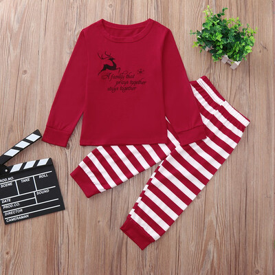 

Christmas Mommy ＆Daddy＆Me Children Boys Girls Striped Letter Family Set Clothes