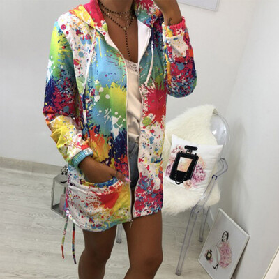 

Roseonmyhand Fashion Womens Tie dyeing Print Coat Outwear Sweatshirt Hooded Jacket Overcoat