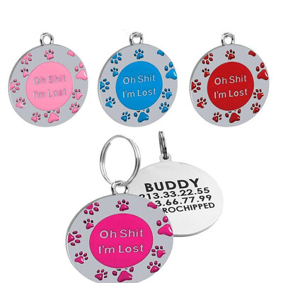

Pet Collar Charm Pendant Zinc Alloy Dog Anti Losing Round ID Tags Personalized Paw Front And Back Engraving
