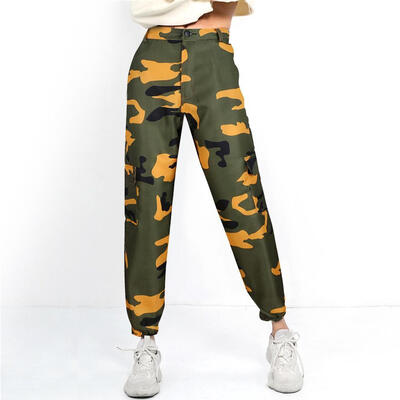 

Spring Women Camo Print Casual Harem Pants Elastic High Waist Trousers