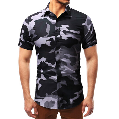 

Tailored Fashion Mens Button Personality Camouflag Short Sleeve T-Shirt Blouse Tops