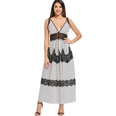 

Plunging Neckline Polka Dot Maxi Dress