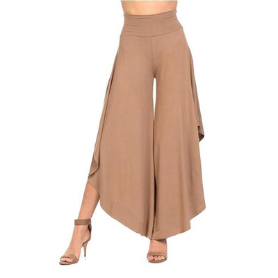 

Ladies Irregular Solid Elastic High Waist Pants Bottoms Wide Leg Casual Trousers