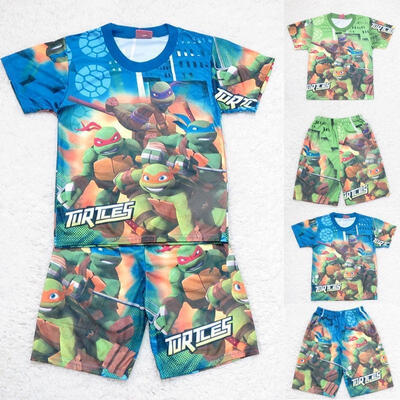 

New Fashion Teenage Mutant Ninja Turtles Kids Boy Short Sleeve Tops T-Shirt Short Pant Suit Outfits Set 3-9Y