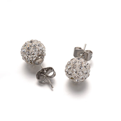 

Polymer Clay Rhinestone Ball Stud Earrings with Stainless Steel Stud Earring Findings Stainless Steel Color Crystal 10mm Pin