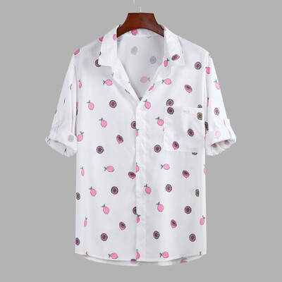 

Toponeto Mens Autumn Winter Casual Turn-down Collar Button Print Half Sleeve Top Blouse