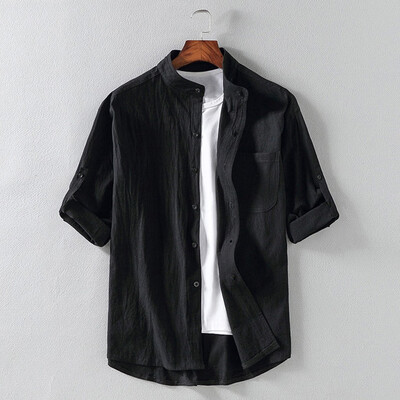 

Toponeto Mens Baggy Cotton Linen Solid Button Plus Size Half Sleeve Shirts Tops