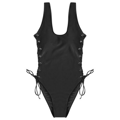 

Side Tied Criss Cross Strap High Cut Solid Color Women Swimwear Swimsuit