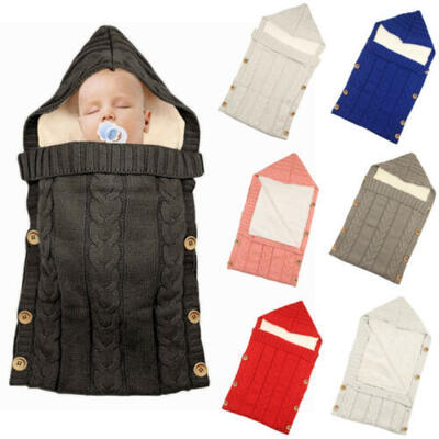 

Infant Baby Button Blanket Knitted Crochet Warm Swaddle Wrap Comfy Sleeping Bag