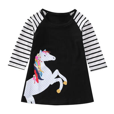 

Kid Baby Girls Stripe LongShort Sleeve Cartoon Print Casual Princess Dress