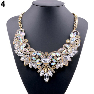 

Colorful Rhinestone Flower Pendent Chain Choker Statement Collar Bib Necklace