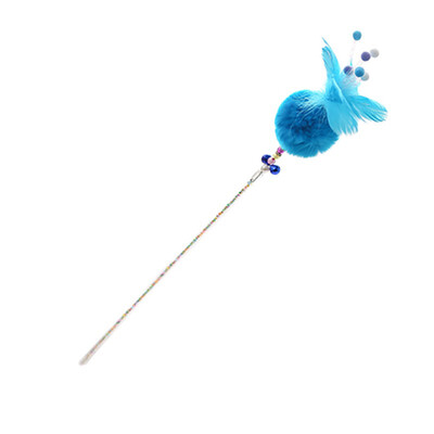 

Pet Toy Teaser And Exerciser Wand With Furry Ball For Cat And Kitten Interactive Fishing Stick With Bell