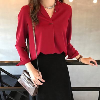 

2019 Fashion Women Ladies Casual Chiffon Fit T Shirt Long Sleeve Blouse Tops