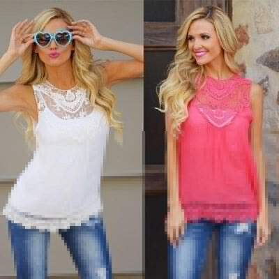 

Womens Summer Loose Casual Chiffon Lace Sleeveless Vest Shirt Tops Blouse Ladies Tops