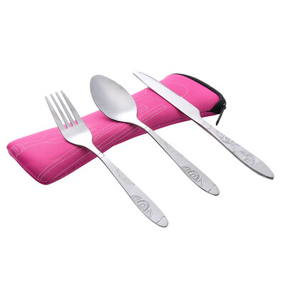 

Toponeto 3Pcs Stainless Steel Fork Spoon Tableware Travel Camping Cutlery Dinnerware BK