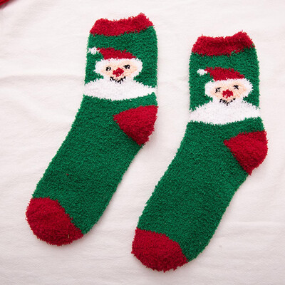 

1 Pair Ladies Cute Santa Coral Fleece Wool Christmas Thick Warm Fluffy Winter Floor Socks Free Size
