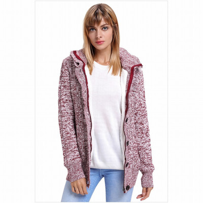 

Cardigan button zipper pocket knit sweater casual hooded long-sleeved jacket womens