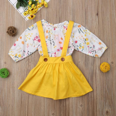 

2PCS Floral Kids Baby Girl Long Sleeve Tops Tutu Dress Skirt Party Clothes Outfits Set