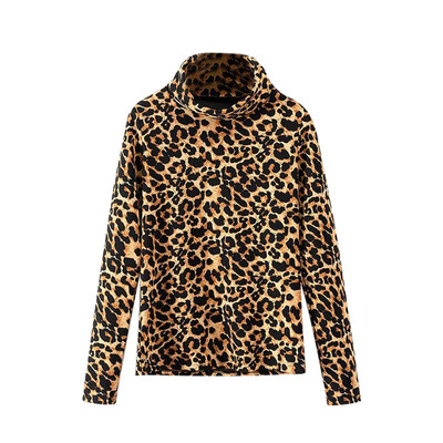 

Nomeni Women High Collar Leopard Print Long Sleeves Cashmere Blouse Top