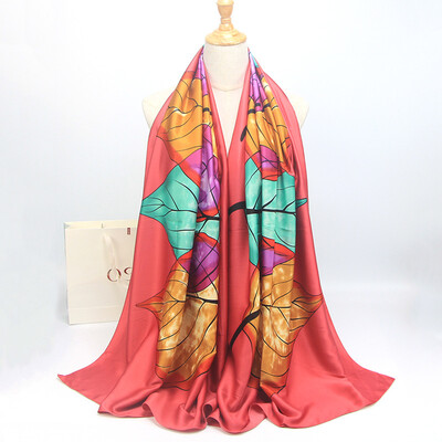 

2017 European&American fashion silk scarf silk leaves painted shawl maple leaf sunscreen beach towel large shawl