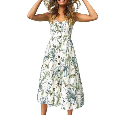 

Spaghetti Strap Boho Retro Print Sexy Dress Women Backless Beach Clothing