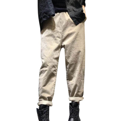 

Tailored Women Solid Cotton Elastic Waist Harem Pockets Pants Wide Leg Casual Trousers