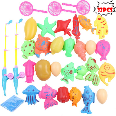 

32pcs Bath Toys For Kids Fishing Magnetic Toys Floating Fishing Game